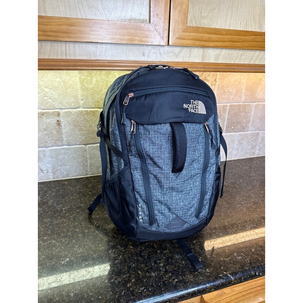 North Face Surge Premium Backpack Laptop Bag Heathered Gray Black Rose Gold NWOT
